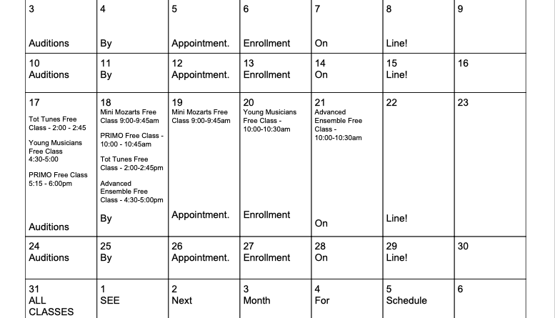January schedule with appointments and enrollment events.