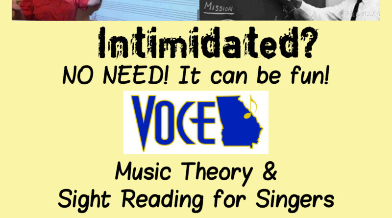 Poster promoting fun vocal music theory and sight reading lessons for singers.